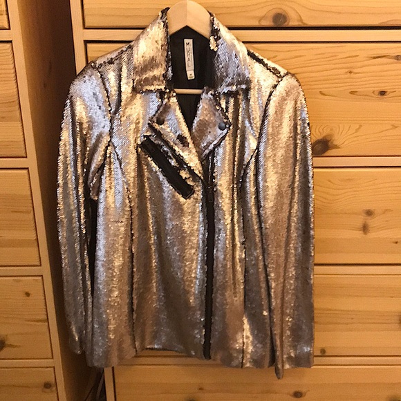 Mural Jackets & Coats Nwt Mural Silver Sequin Blazer Jacket With